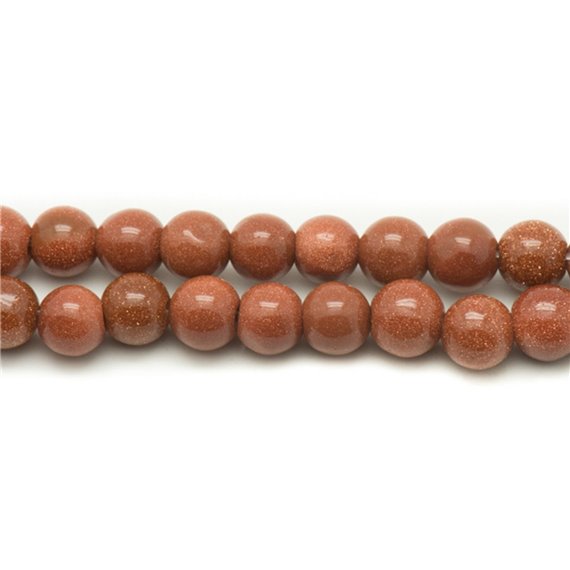 Fil 39cm 46pc env - Perles Pierre de Soleil Synthèse Orange Boules 8mm Pailleté Scintillant