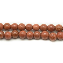 Fil 39cm 46pc env - Perles Pierre de Soleil Synthèse Orange Boules 8mm Pailleté Scintillant