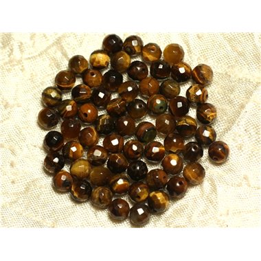 Fil 39cm 60pc env - Perles de Pierre - Oeil de Tigre Boules Facettées 6mm