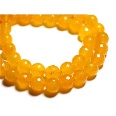 Fil 39cm 45pc env - Perles de Pierre - Jade Boules Facettées 8mm Jaune Safran Moutarde