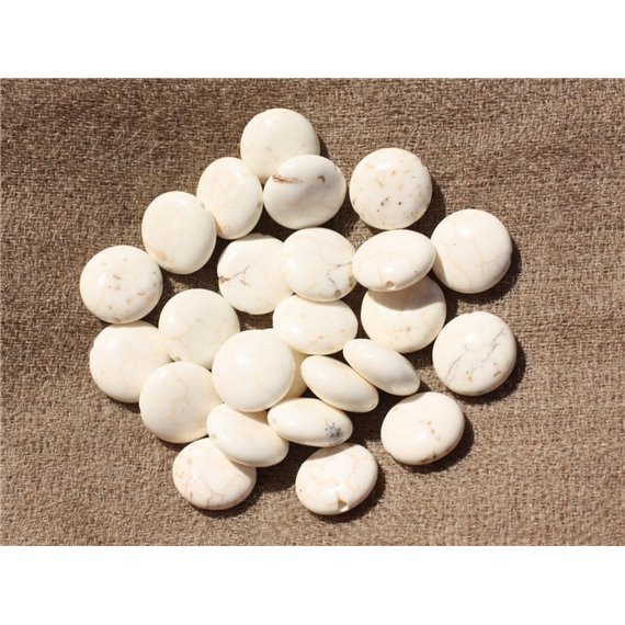 Fil 39cm 36pc env - Perles de Pierre - Magnésite blanche Palets 10mm