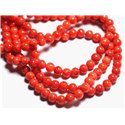 Fil 39cm 67pc env - Perles de Pierre - Jade Boules 6mm rouge orange vermillon 