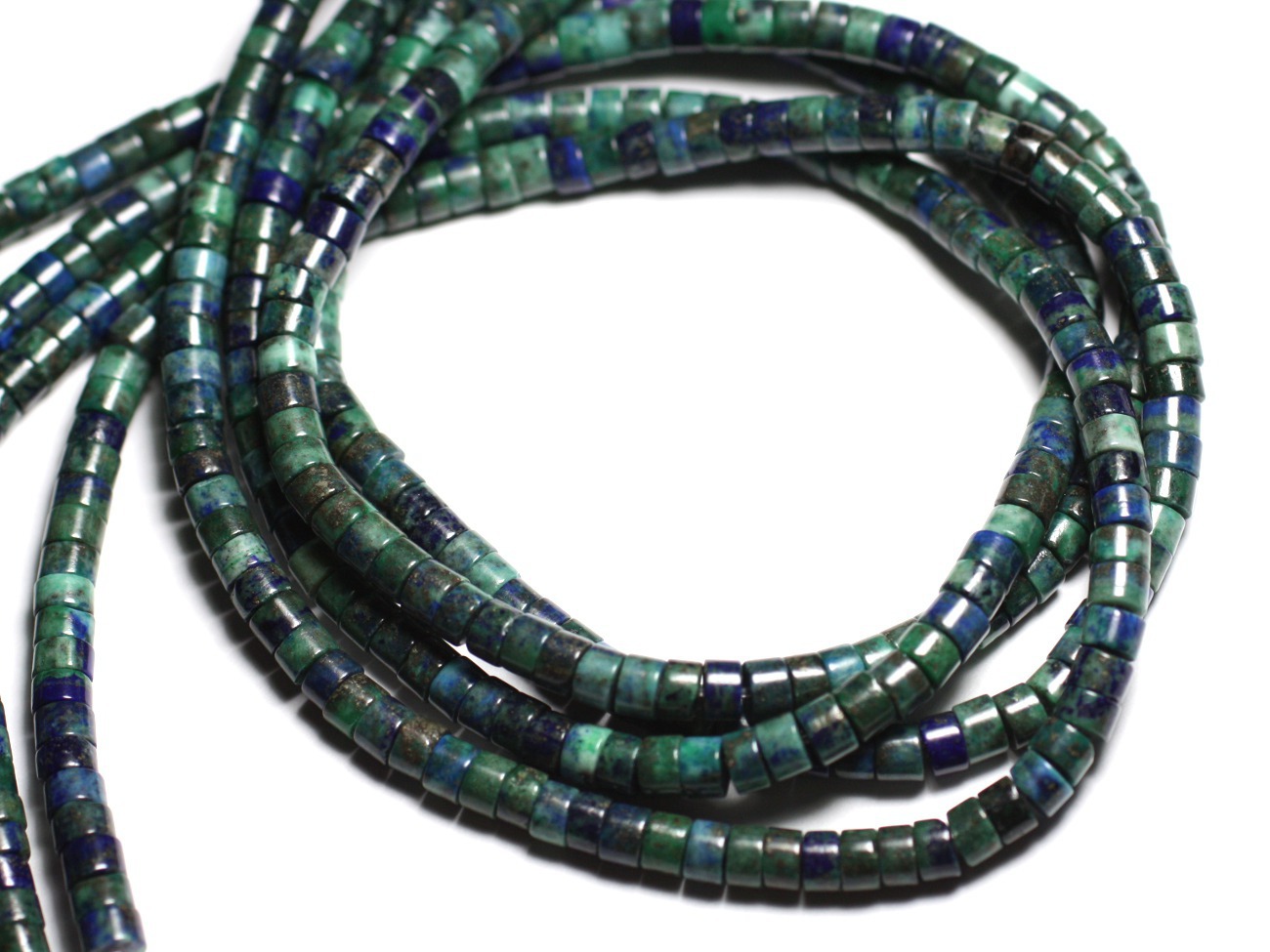 Fil 39cm 115pc env - Perles de Pierre - Chrysocolle Rondelles Heishi 6x3-4mm