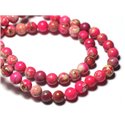 Fil 39cm 46pc env - Perles de Pierre - Jaspe Sédimentaire Boules 8mm Rose Fluo