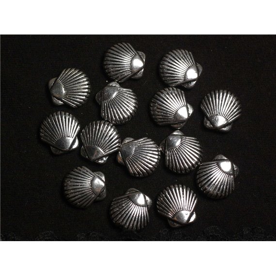 7pc - Perles Metal Argenté Coquille Coquillage 13mm Mer Plage - 7427039733922