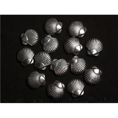 7pc - Perles Metal Argenté Coquille Coquillage 13mm Mer Plage - 7427039733922