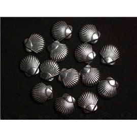 7pc - Perles Metal Argenté Coquille Coquillage 13mm Mer Plage - 7427039733922