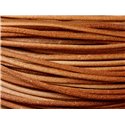 Echeveau 90m env - Fil Corde Cordon Cuir Véritable Rond 1.5mm Marron Beige - 7427039734073