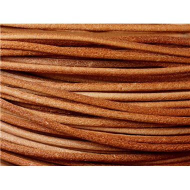 Echeveau 90m env - Fil Corde Cordon Cuir Véritable Rond 1.5mm Marron Beige - 7427039734073