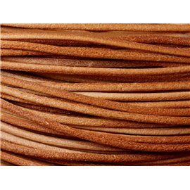 Echeveau 90 metres environ - Fil Corde Cordon Cuir Véritable Rond 1.5mm Marron Beige - 7427039734073