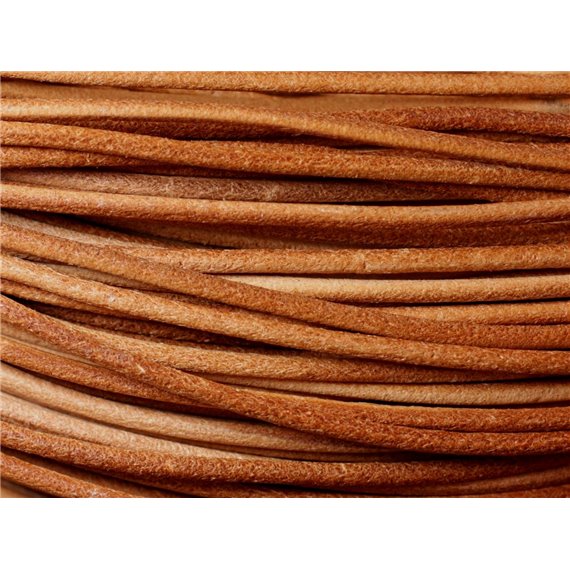 5 mètres - Fil Corde Cordon Cuir Véritable Rond 1.5mm Marron Beige - 7427039734080