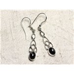 BO241 - Boucles oreilles Argent 925 et Pierre Onyx noir Noeud Celtique 36mm