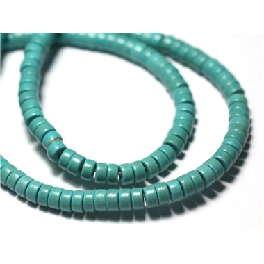 Fil 39cm 180pc env - Perles de Pierre Turquoise Synthèse Rondelles Heishi 4x2mm Bleu Turquoise