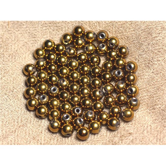 Fil 39cm 48pc env - Perles Pierre - Hematite Boules 8mm Doré