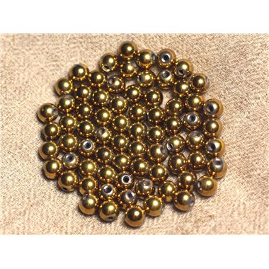 Fil 39cm 48pc env - Perles Pierre - Hematite Boules 8mm Doré