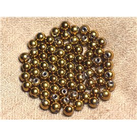 Fil 39cm 63pc env - Perles de Pierre - Hématite dorée Boules 6mm 