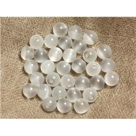 7pc - Perles Verre Oeil de Chat Boules 12mm Blanc reflets irisés - 7427039734509