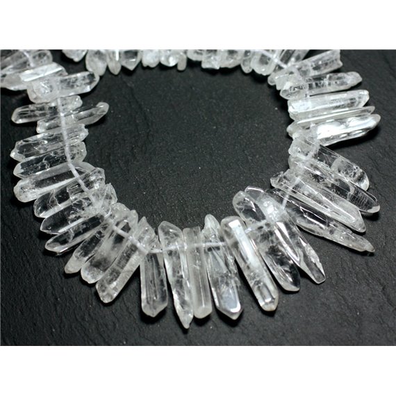 Fil 39cm 82pc env - Perles Pierre - Cristal Roche Quartz Pointes Batonnets Facettés 10-30mm