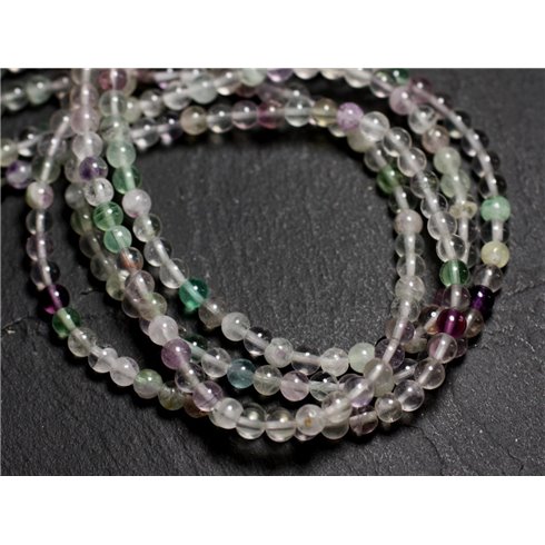 Fil 39cm 175pc env - Perles Pierre - Fluorite Boules 2mm blanc bleu vert violet