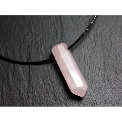 Collier Pendentif Pierre - Quartz Rose Pointe Facettée 30mm Rose clair