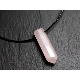 Collier Perle Pendentif Pierre Crayon Pointe Facetté 30mm Quartz Rose clair