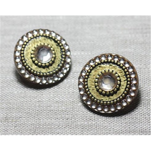 Boucles d'Oreilles Clips Résine CCB Ronds Strass 28mm - Ethnique Vintage designer francais - 8741140026520