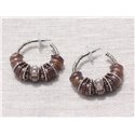 Boucles d'Oreilles Créoles Anneaux Cercle Résine et CCB rose orange argenté cuivre 40mm - Ethnique Vintage designer francais - 8