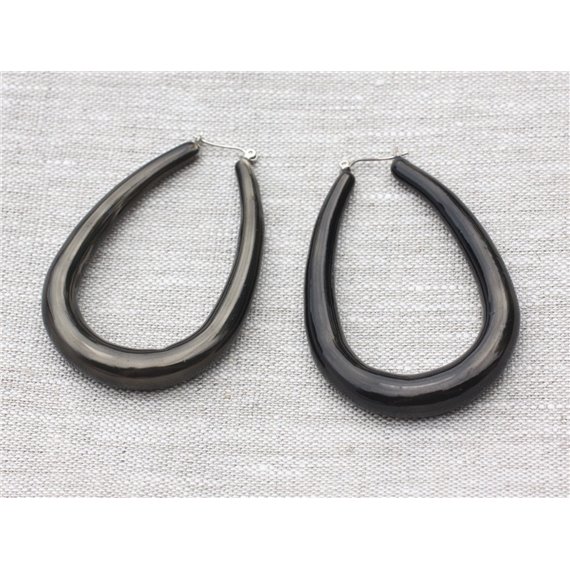 Boucles d'Oreilles Créoles Résine Marron Noir Gouttes 68mm - Ethnique Vintage designer francais - 8741140024885