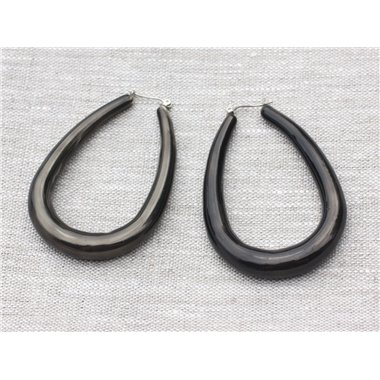 Boucles d'Oreilles Créoles Résine Marron Noir Gouttes 68mm - Ethnique Vintage designer francais - 8741140024885