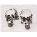 Boucles d'Oreilles Pendantes Anneaux Créoles Résine Rose Argenté Bronze 63mm - Ethnique Vintage designer francais - 874114002515