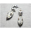 Boucles d'Oreilles Résine CCB Argenté blanc crème jaune pendantes olives 62mm - Ethnique Vintage designer francais - 87411400264