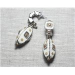 Boucles d'Oreilles Résine CCB Argenté blanc crème jaune pendantes olives 62mm - Ethnique Vintage designer francais - 87411400264