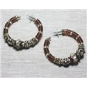 Boucles d'Oreilles Résine CCB marron bronze anneaux créoles cercles 55mm - Ethnique Vintage designer francais - 8741140026384