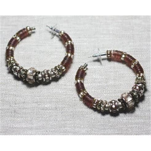 Boucles d'Oreilles Résine CCB marron bronze anneaux créoles cercles 55mm - Ethnique Vintage designer francais - 8741140026384