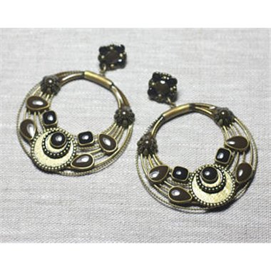 Boucles d'Oreilles Résine CCB Marron Bronze clous créoles cercles 58mm - Ethnique Vintage designer francais - 8741140026353