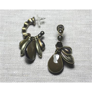 Boucles d'Oreilles Résine CCB Marron Bronze doré pendantes gouttes breloques 45mm - Ethnique Vintage designer francais - 8741140