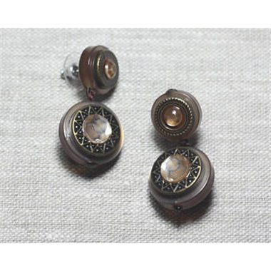 Boucles d'Oreilles Résine CCB Marron Bronze pendantes cercles étoiles 20mm - Ethnique Vintage designer francais - 8741140026308