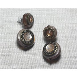 Boucles d'Oreilles Résine CCB Marron Bronze pendantes cercles étoiles 20mm - Ethnique Vintage designer francais - 8741140026308