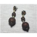 Boucles d'Oreilles Résine CCB Verre - Marron Bronze pendantes boules 18mm - Ethnique Vintage designer francais - 8741140026322