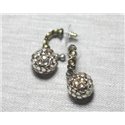 Boucles d'Oreilles Résine et CCB Blanc Boules strass 15mm - Ethnique Vintage designer francais - 8741140026278