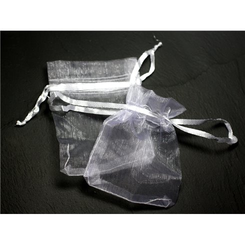 10pc - Sacs Sachets Pochettes Cadeaux Bijoux - Tissu Voile Organza Blanc 10x8cm - 7427039734905