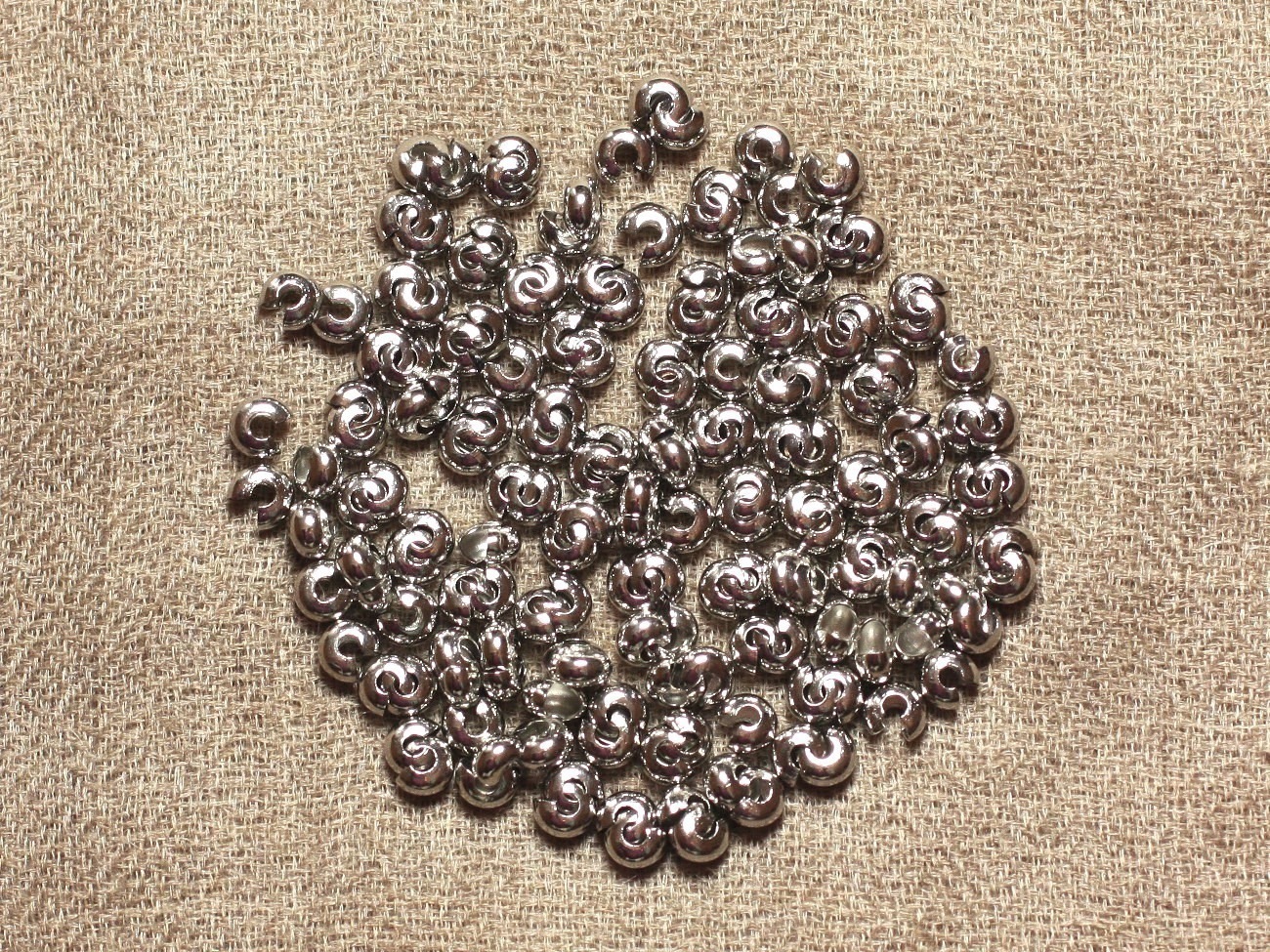 30pc - Cache Perles à écraser Métal Argenté Rhodium 4mm  4558550034748