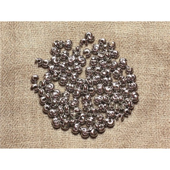 30pc - Cache Perles à écraser Métal Argenté Rhodium 4mm  4558550034748