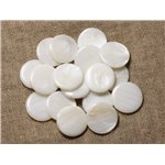 Fil 40cm 14pc env - Perles Nacre naturelle Ronds plats Palets 25mm Blanc irisé