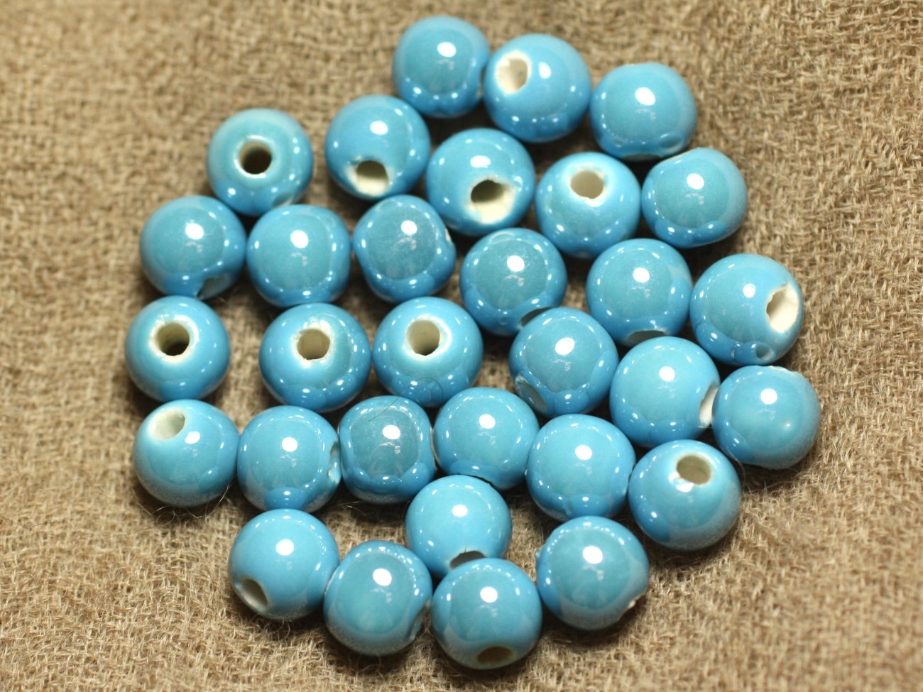 20pc - Perles Céramique Porcelaine Boules 6mm Bleu Turquoise irisé -  4558550088673 
