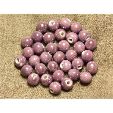 10pc - Perles Ceramique Porcelaine Boules 6mm Violet Mauve Vieux Rose irisé - 7427039735353