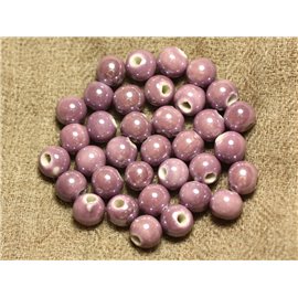 10pc - Perles Ceramique Porcelaine Boules 6mm Violet Mauve Vieux Rose irisé - 7427039735353