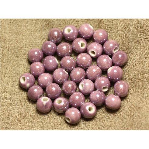 100pc - Perles Ceramique Porcelaine Boules 6mm Violet Mauve Vieux Rose irisé