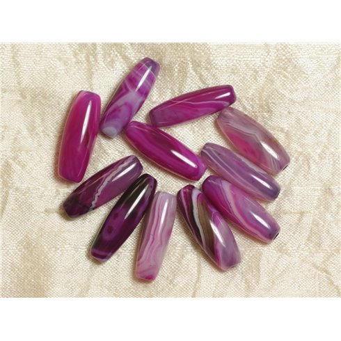 Fil 39cm 13pc env - Perle Pierre - Agate Olive Riz Fuseau 26-30mm Rose Fuchsia Magenta Violet Blanc