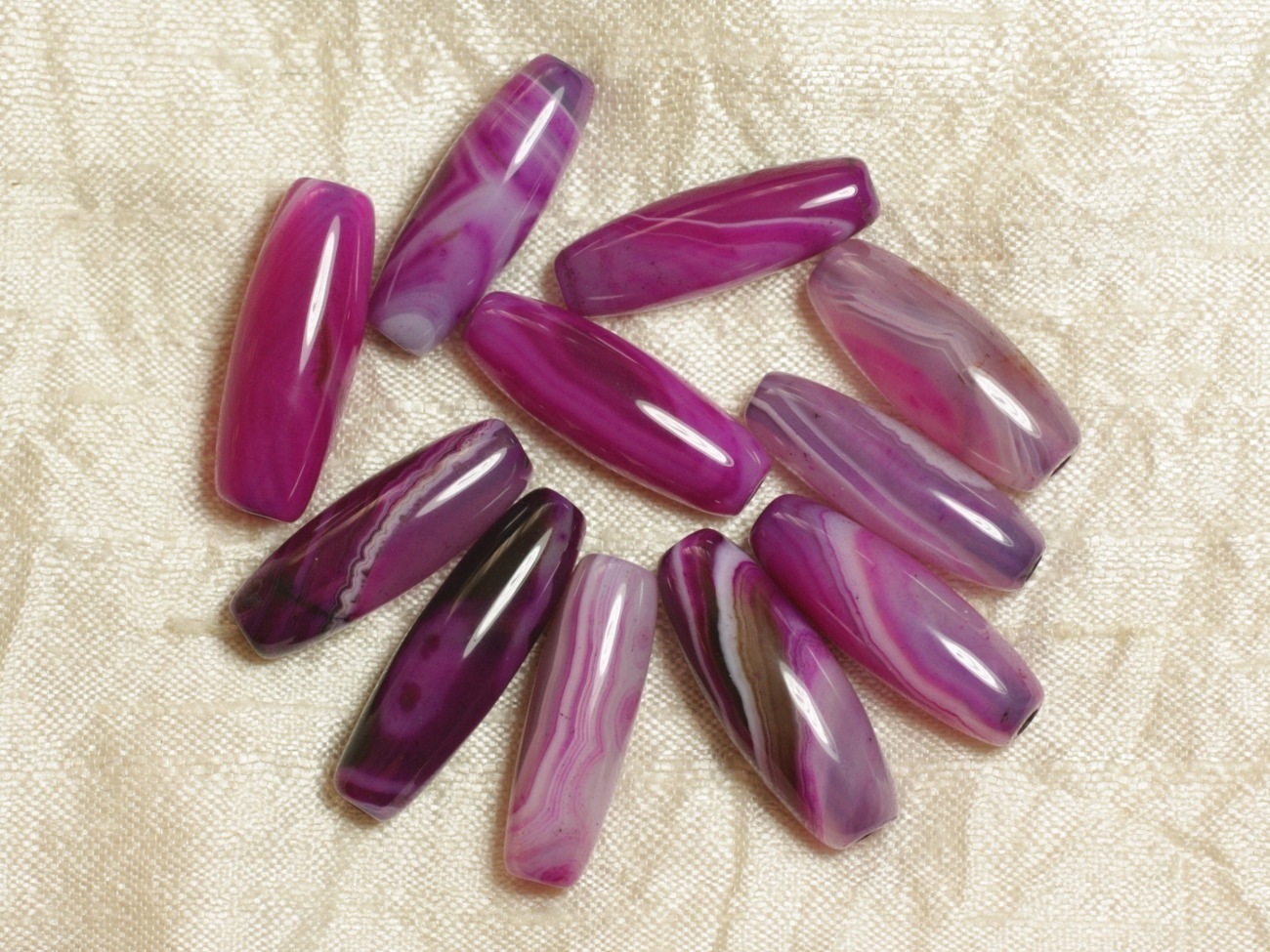3pc - Perle de Pierre - Agate rose Fuchsia Riz Fuseau 26-30mm   4558550005939 